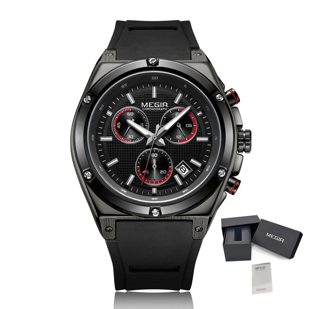 MEGIR Mens Watches Silicone Quartz Wrist Watch Chronograph Fashion Sport Business Wristwatch Luminous Male Clock Montre Homme 2073