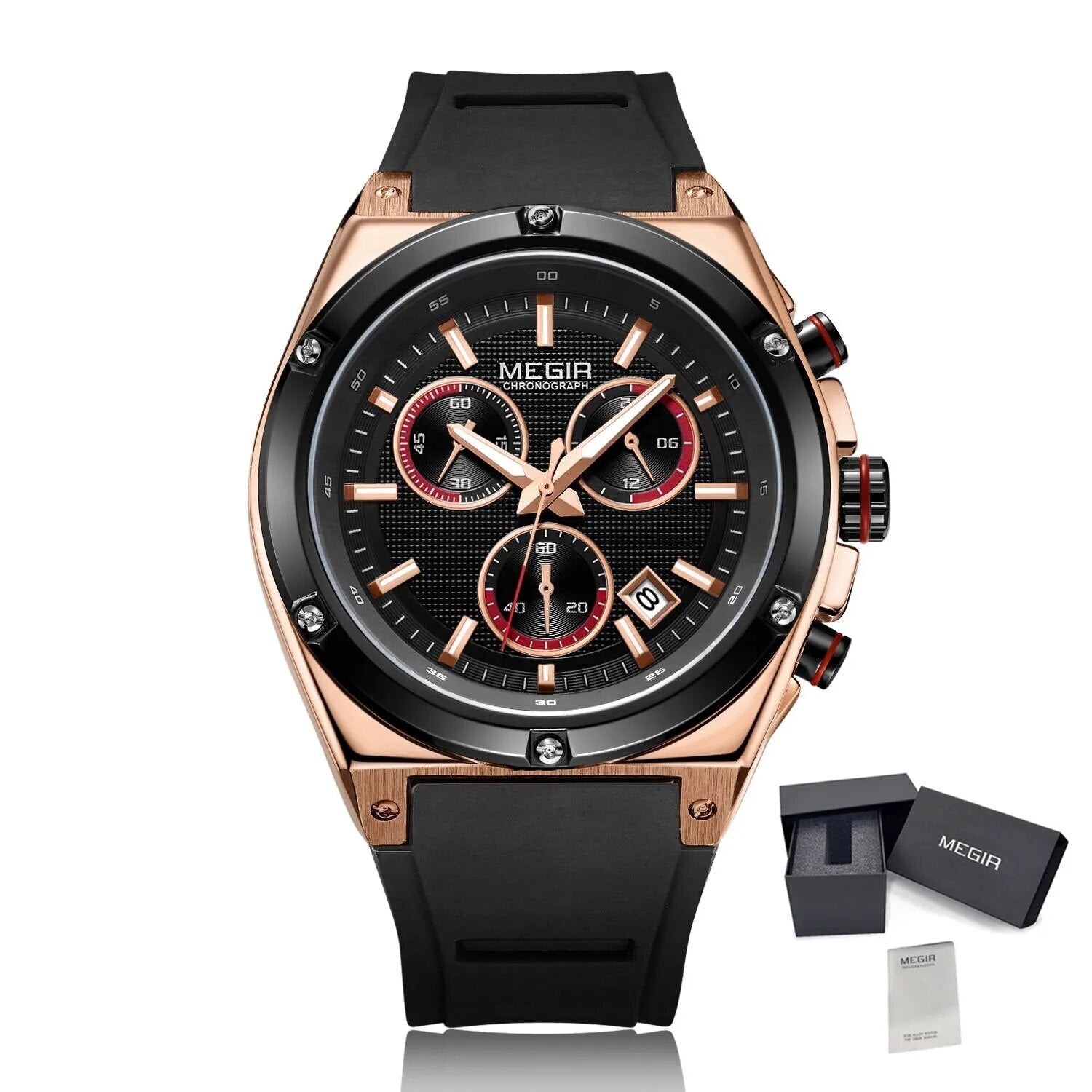 MEGIR Mens Watches Silicone Quartz Wrist Watch Chronograph Fashion Sport Business Wristwatch Luminous Male Clock Montre Homme 2073