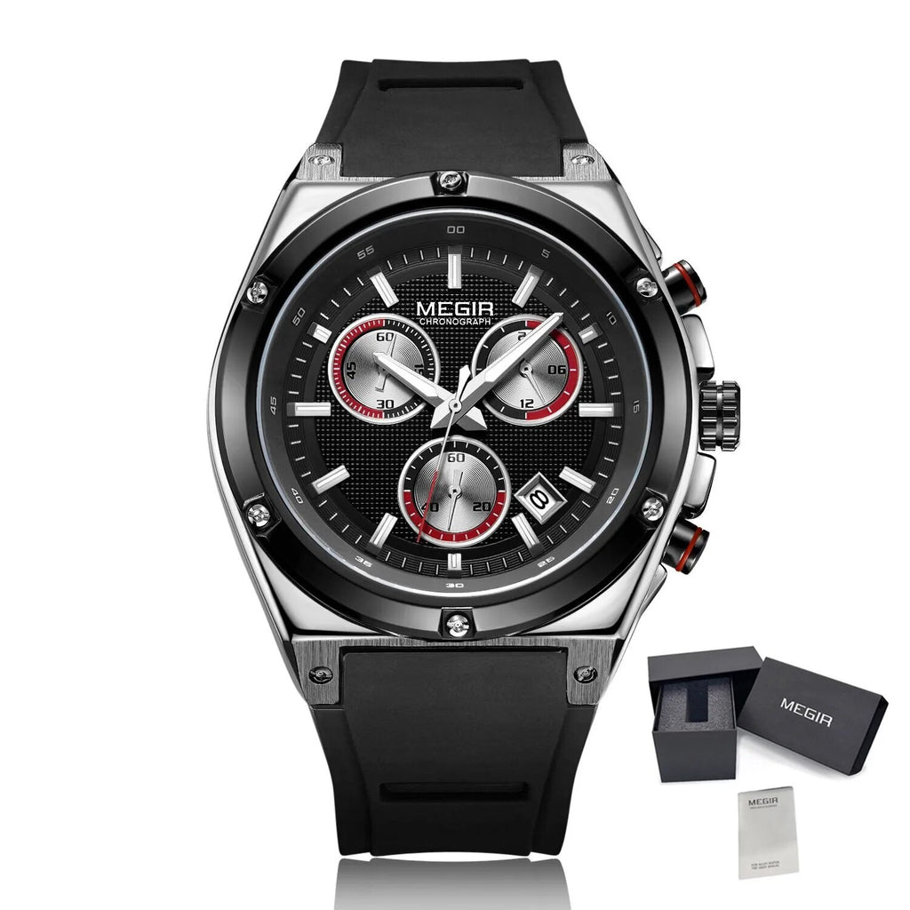 MEGIR Mens Watches Silicone Quartz Wrist Watch Chronograph Fashion Sport Business Wristwatch Luminous Male Clock Montre Homme 2073
