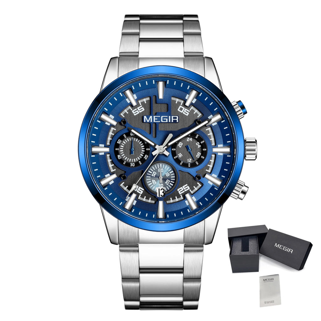 MEGIR Luxury Watch Mens Business Watches Calendar Stainless Steel Quartz Wrist Watch Clock Casual Chronograph Relogio Masculino 2220