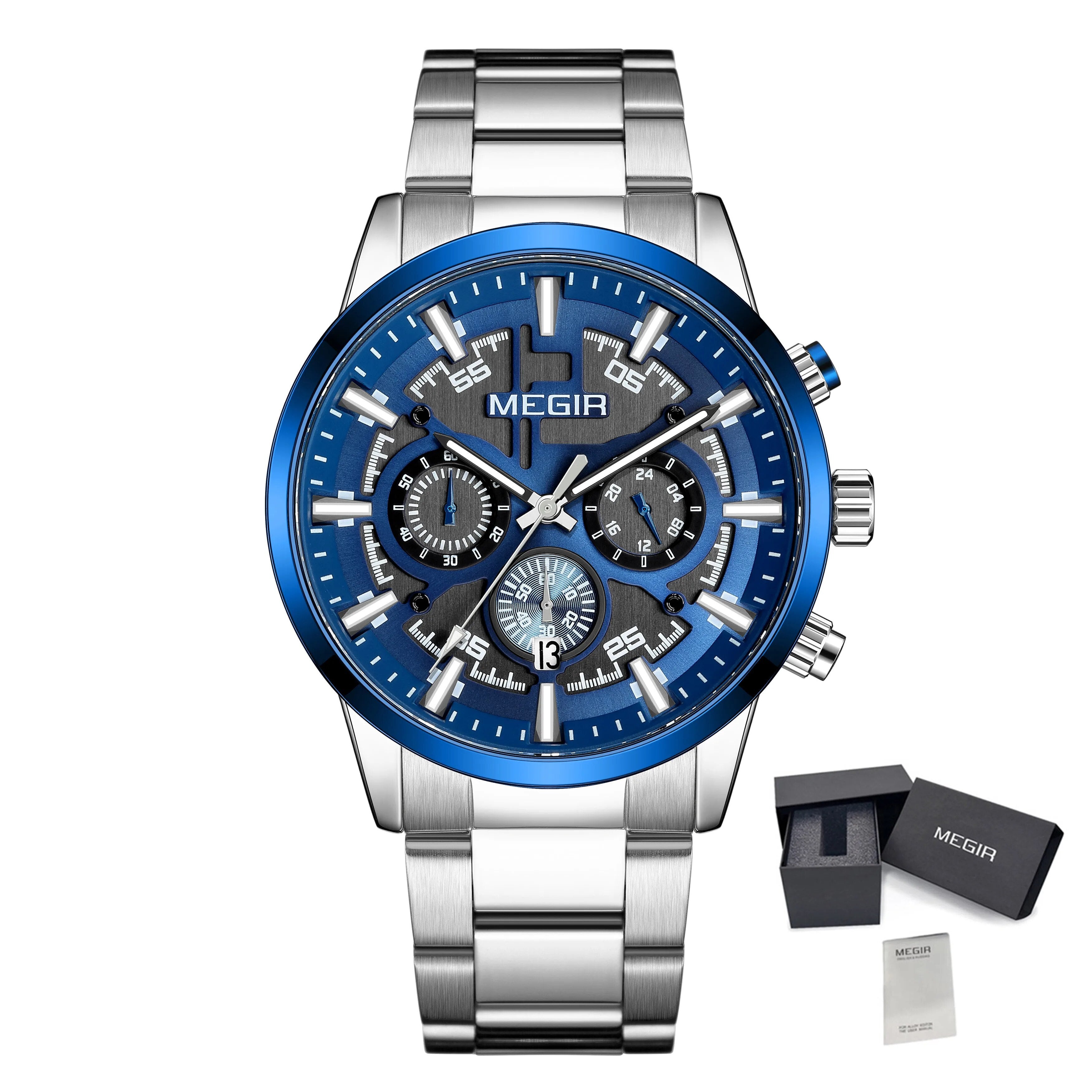 MEGIR Luxury Watch Mens Business Watches Calendar Stainless Steel Quartz Wrist Watch Clock Casual Chronograph Relogio Masculino 2220