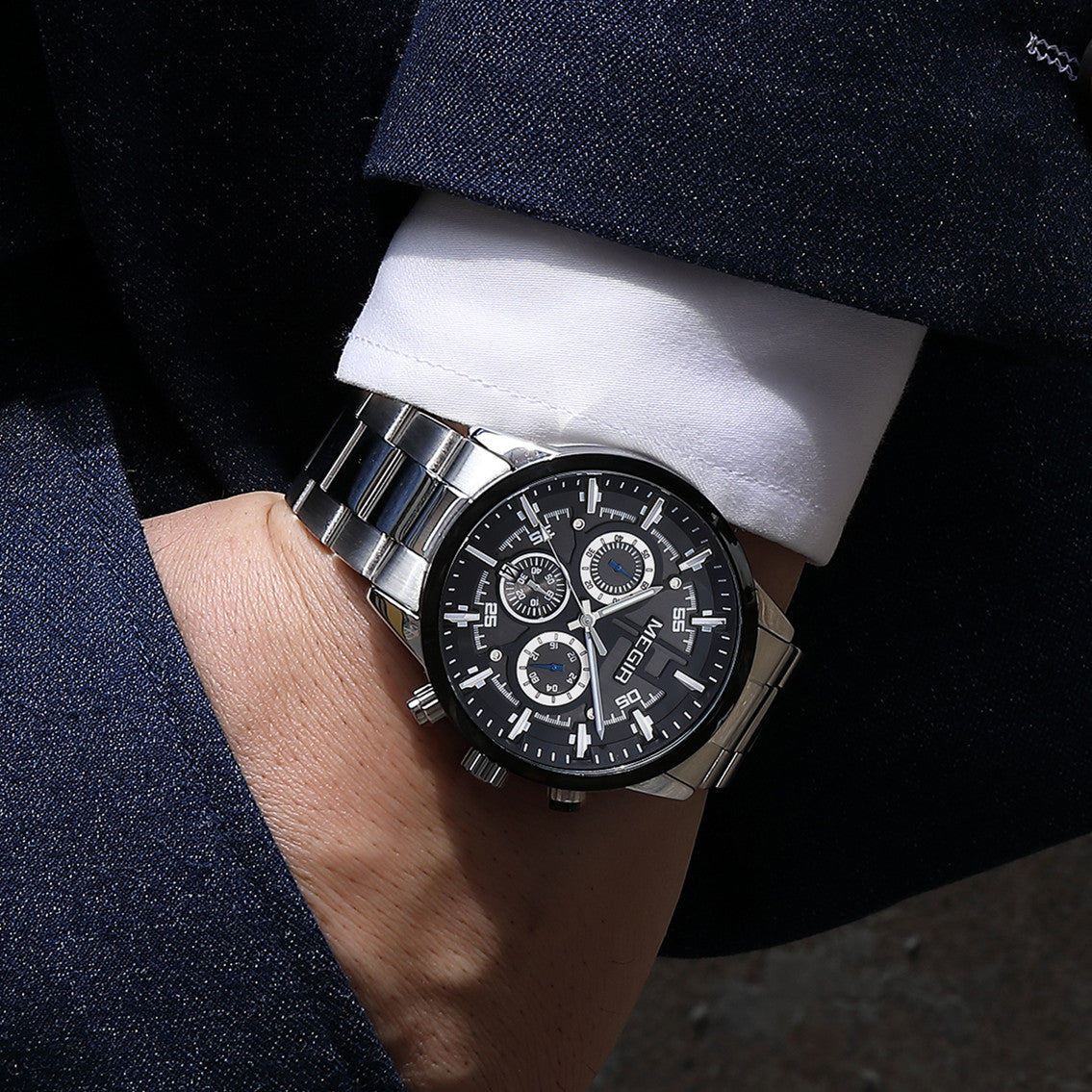 MEGIR Luxury Watch Mens Business Watches Calendar Stainless Steel Quartz Wrist Watch Clock Casual Chronograph Relogio Masculino 2220