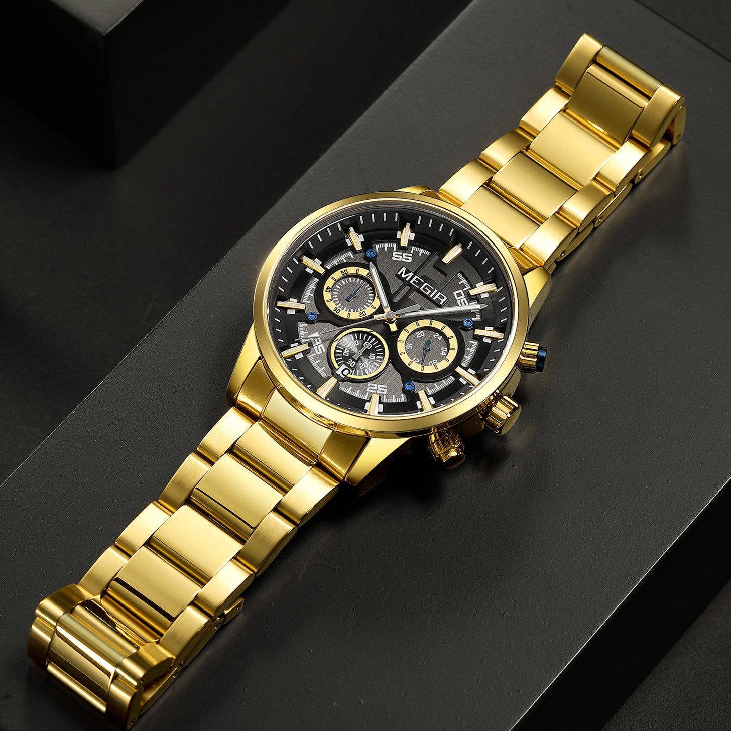 MEGIR Luxury Watch Mens Business Watches Calendar Stainless Steel Quartz Wrist Watch Clock Casual Chronograph Relogio Masculino 2220