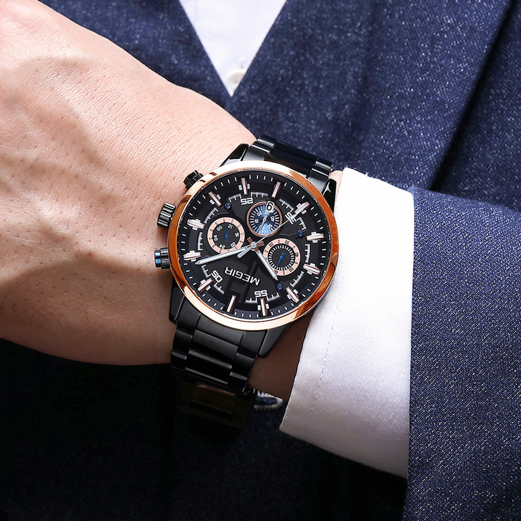 MEGIR Luxury Watch Mens Business Watches Calendar Stainless Steel Quartz Wrist Watch Clock Casual Chronograph Relogio Masculino 2220