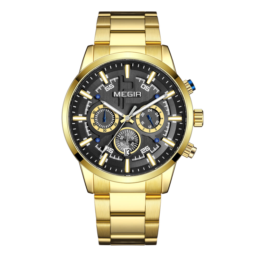 MEGIR Luxury Watch Mens Business Watches Calendar Stainless Steel Quartz Wrist Watch Clock Casual Chronograph Relogio Masculino 2220