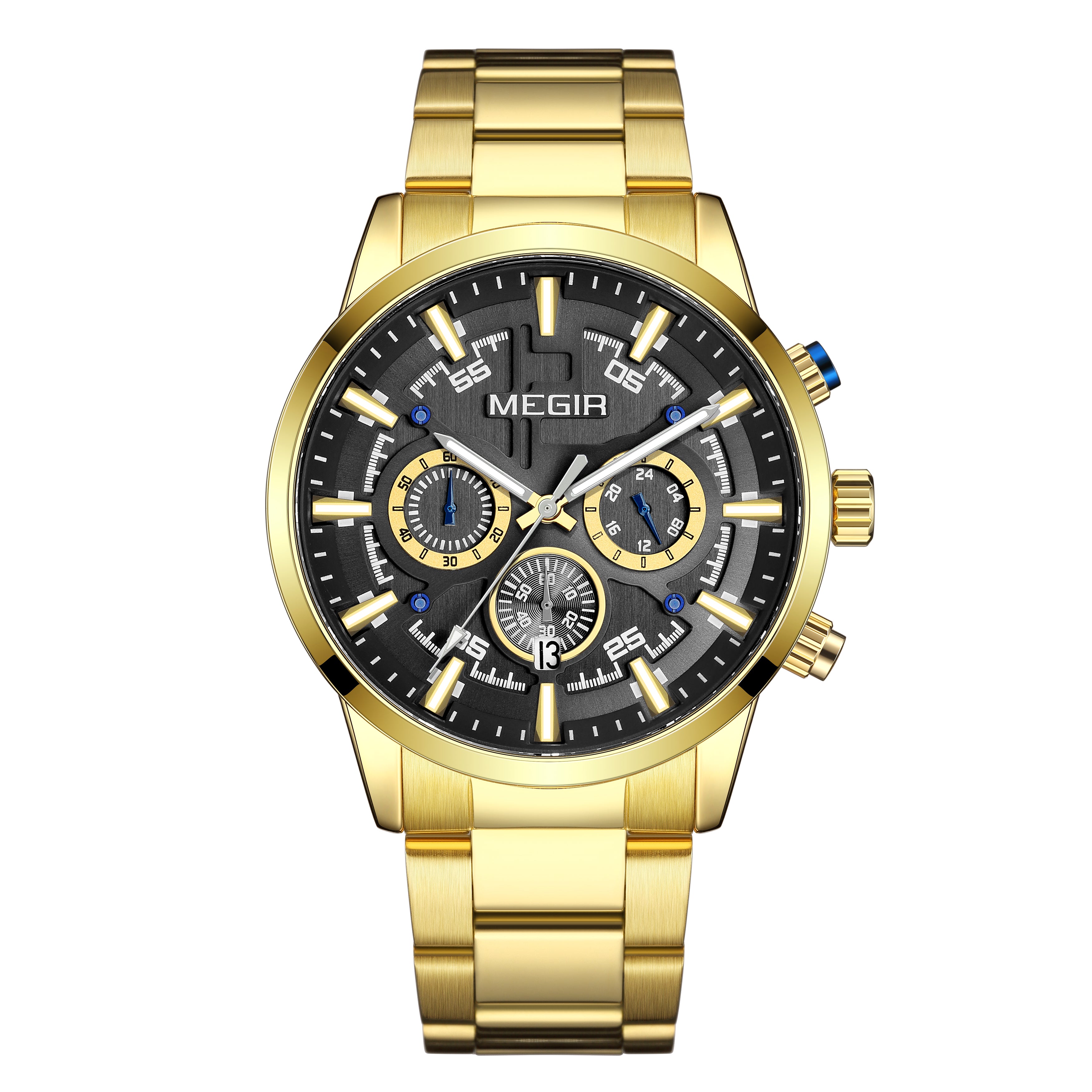 MEGIR Luxury Watch Mens Business Watches Calendar Stainless Steel Quartz Wrist Watch Clock Casual Chronograph Relogio Masculino 2220