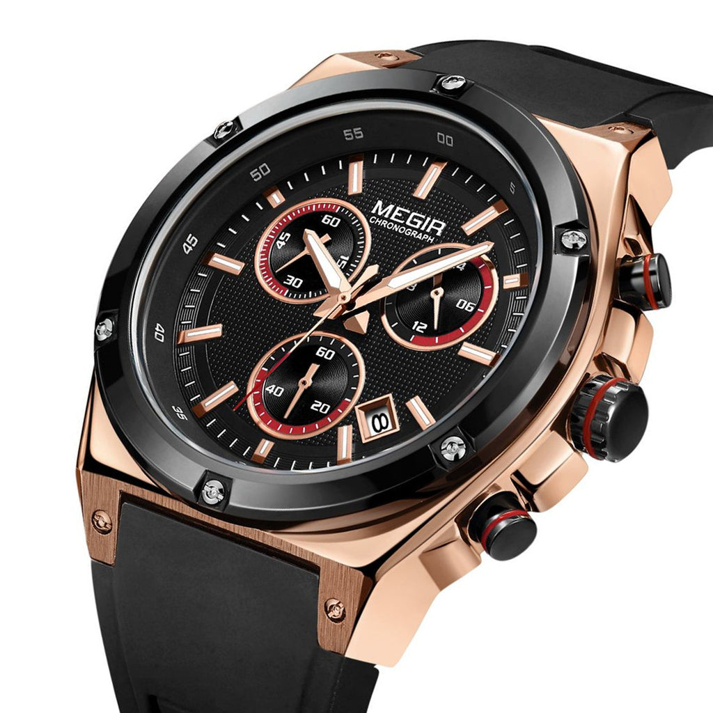 MEGIR Mens Watches Silicone Quartz Wrist Watch Chronograph Fashion Sport Business Wristwatch Luminous Male Clock Montre Homme 2073