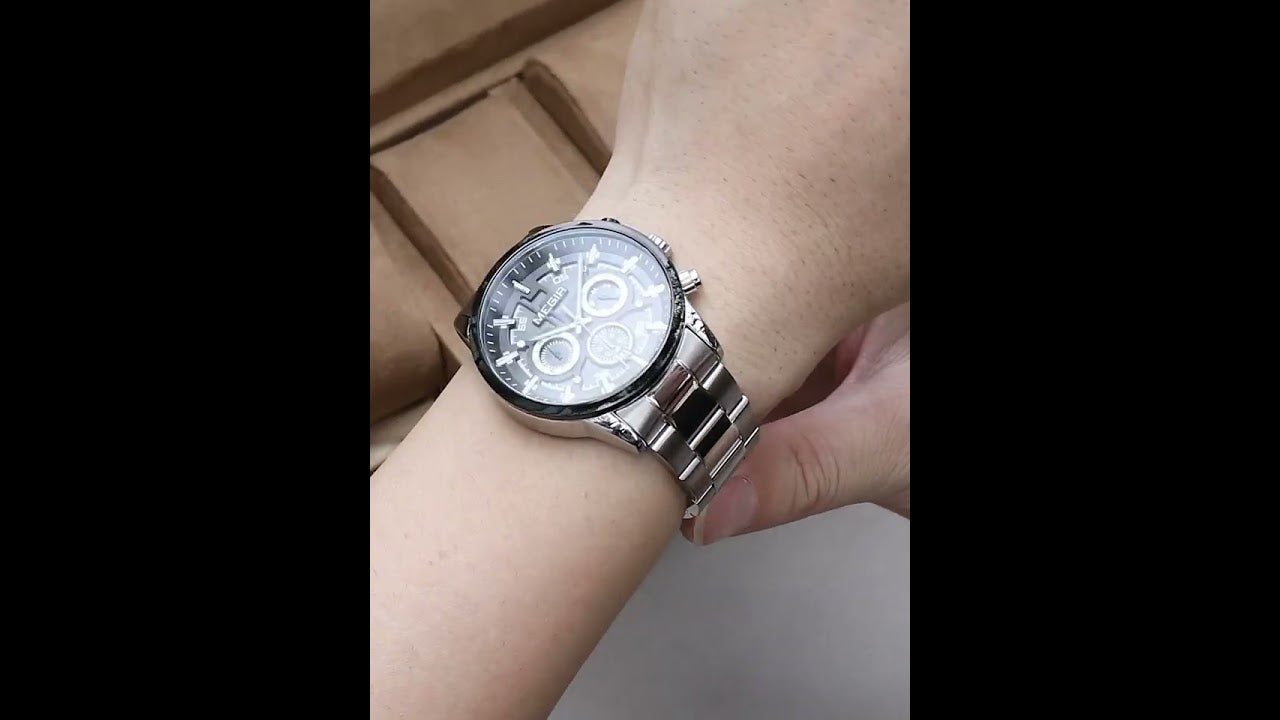 MEGIR Luxury Watch Mens Business Watches Calendar Stainless Steel Quartz Wrist Watch Clock Casual Chronograph Relogio Masculino 2220