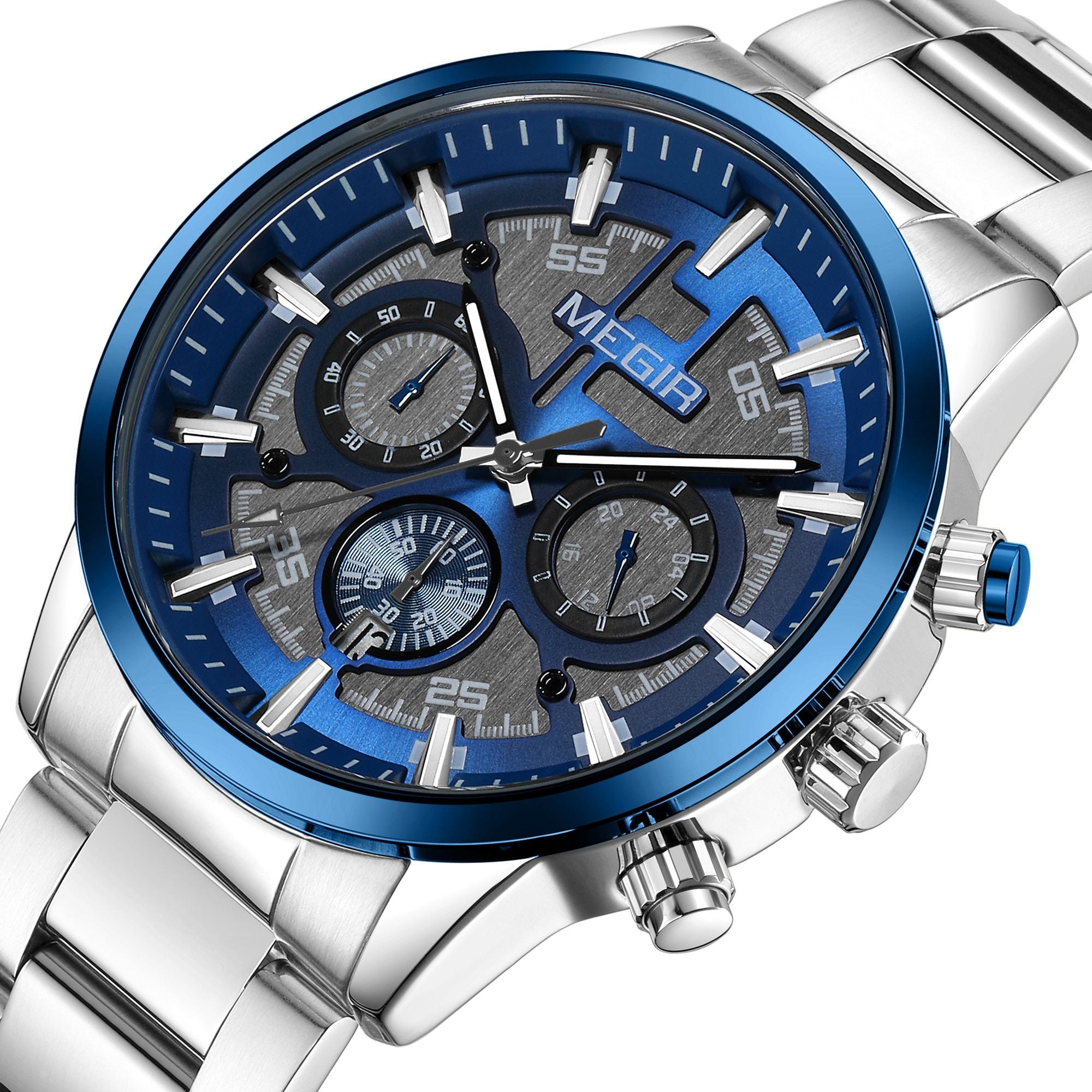 MEGIR Luxury Watch Mens Business Watches Calendar Stainless Steel Quartz Wrist Watch Clock Casual Chronograph Relogio Masculino 2220