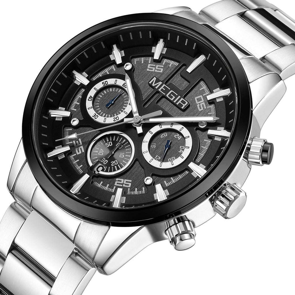 MEGIR Luxury Watch Mens Business Watches Calendar Stainless Steel Quartz Wrist Watch Clock Casual Chronograph Relogio Masculino 2220