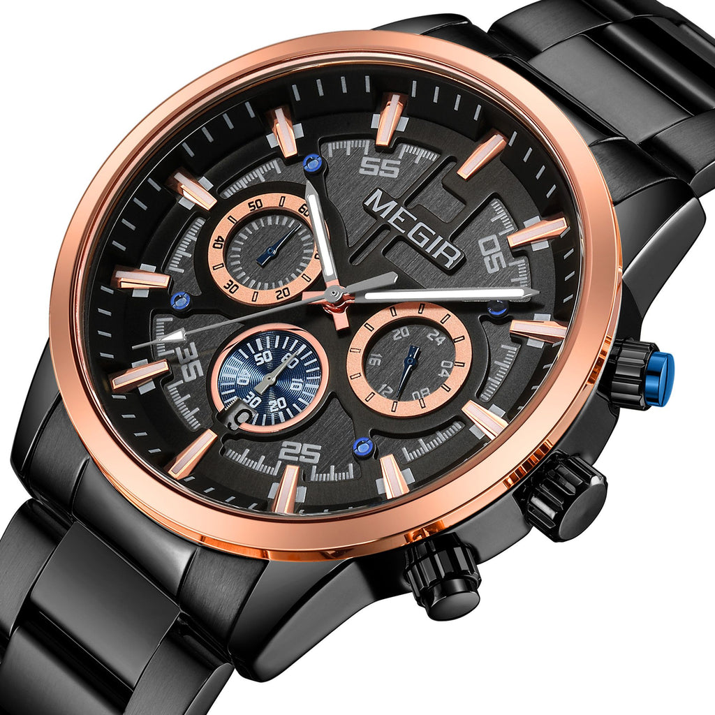 MEGIR Luxury Watch Mens Business Watches Calendar Stainless Steel Quartz Wrist Watch Clock Casual Chronograph Relogio Masculino 2220