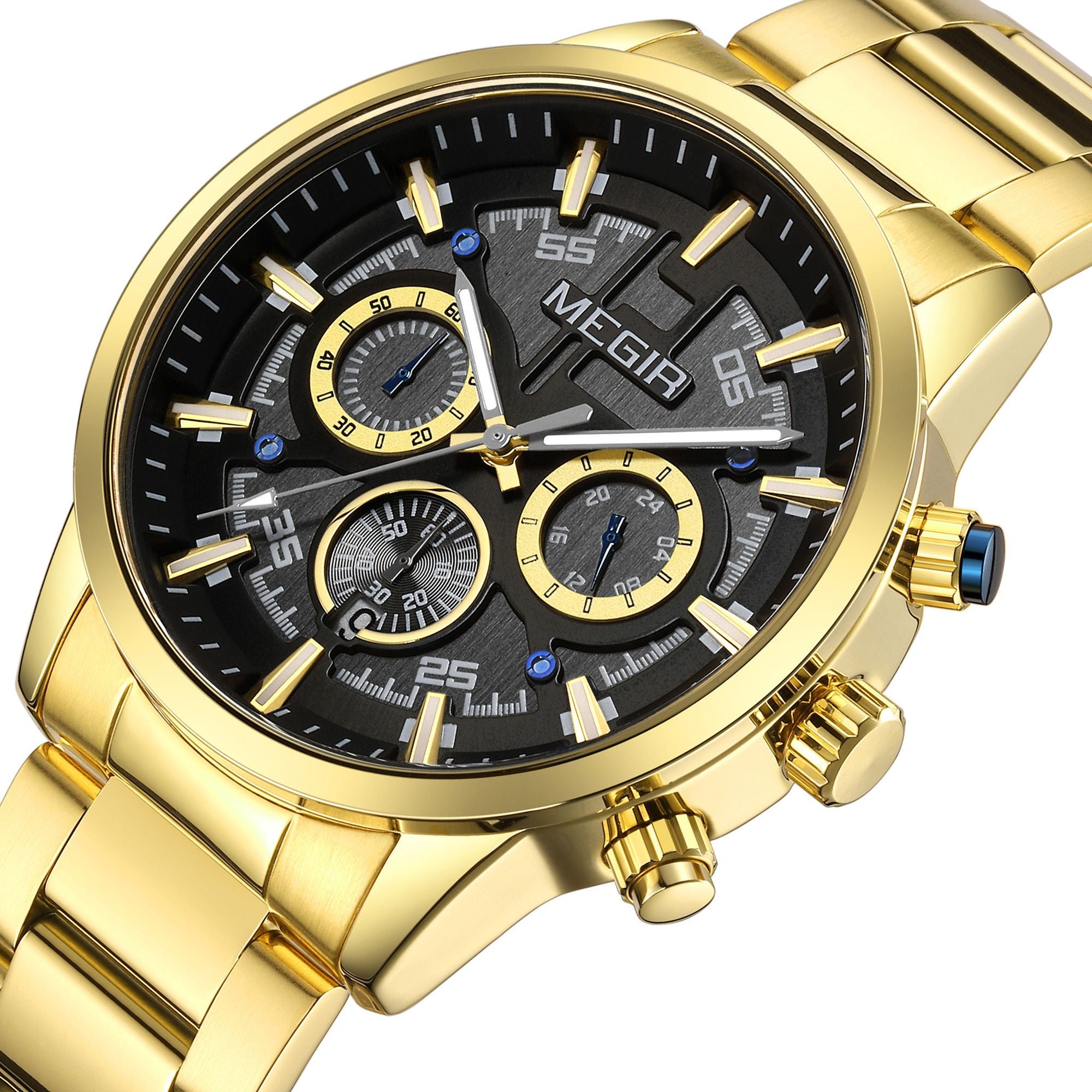 MEGIR Luxury Watch Mens Business Watches Calendar Stainless Steel Quartz Wrist Watch Clock Casual Chronograph Relogio Masculino 2220