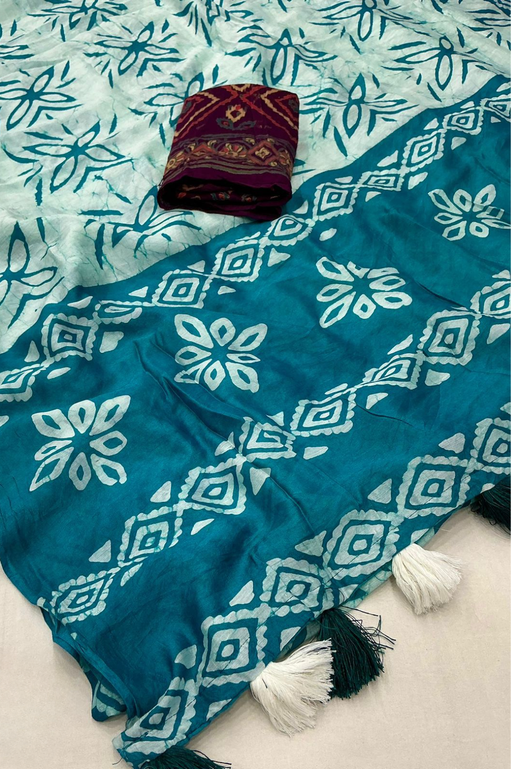 Charulata Hand Batik Chanderi Cotton Saree with Ajrakh Blouse