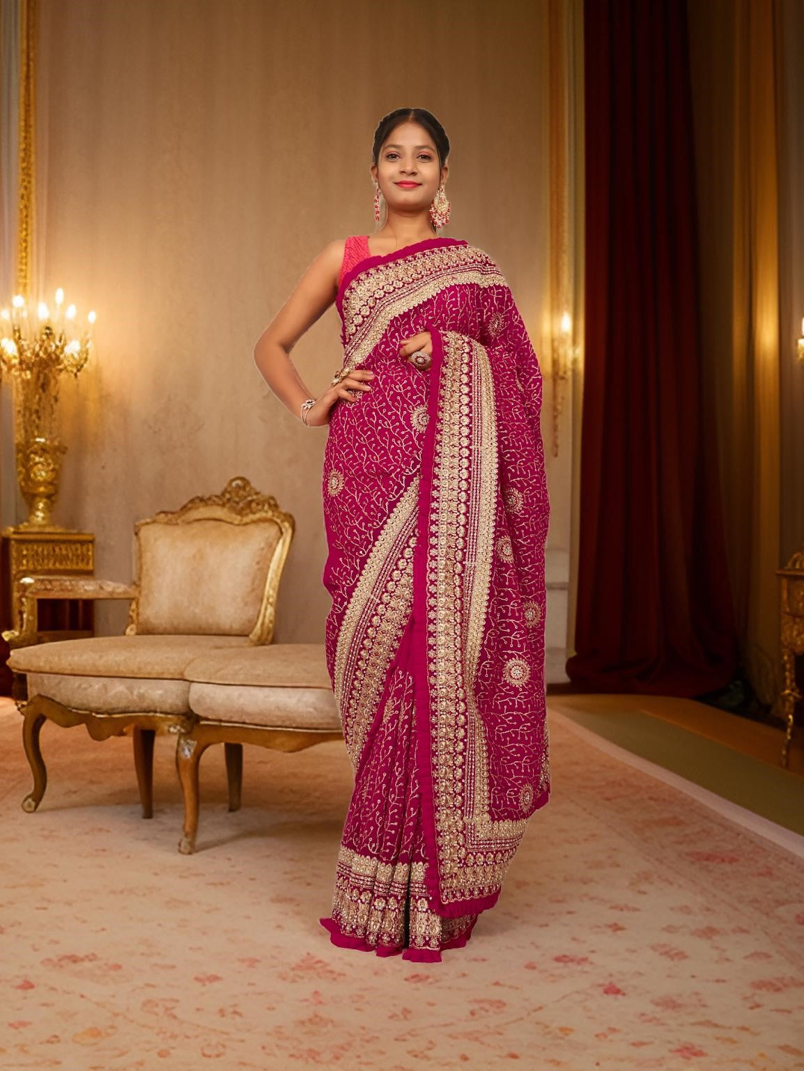 Designer Saree with Stone & Heavy Zari Work Embroidery Work by Shreekama
