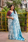 Charulata Hand Batik Chanderi Cotton Saree with Ajrakh Blouse
