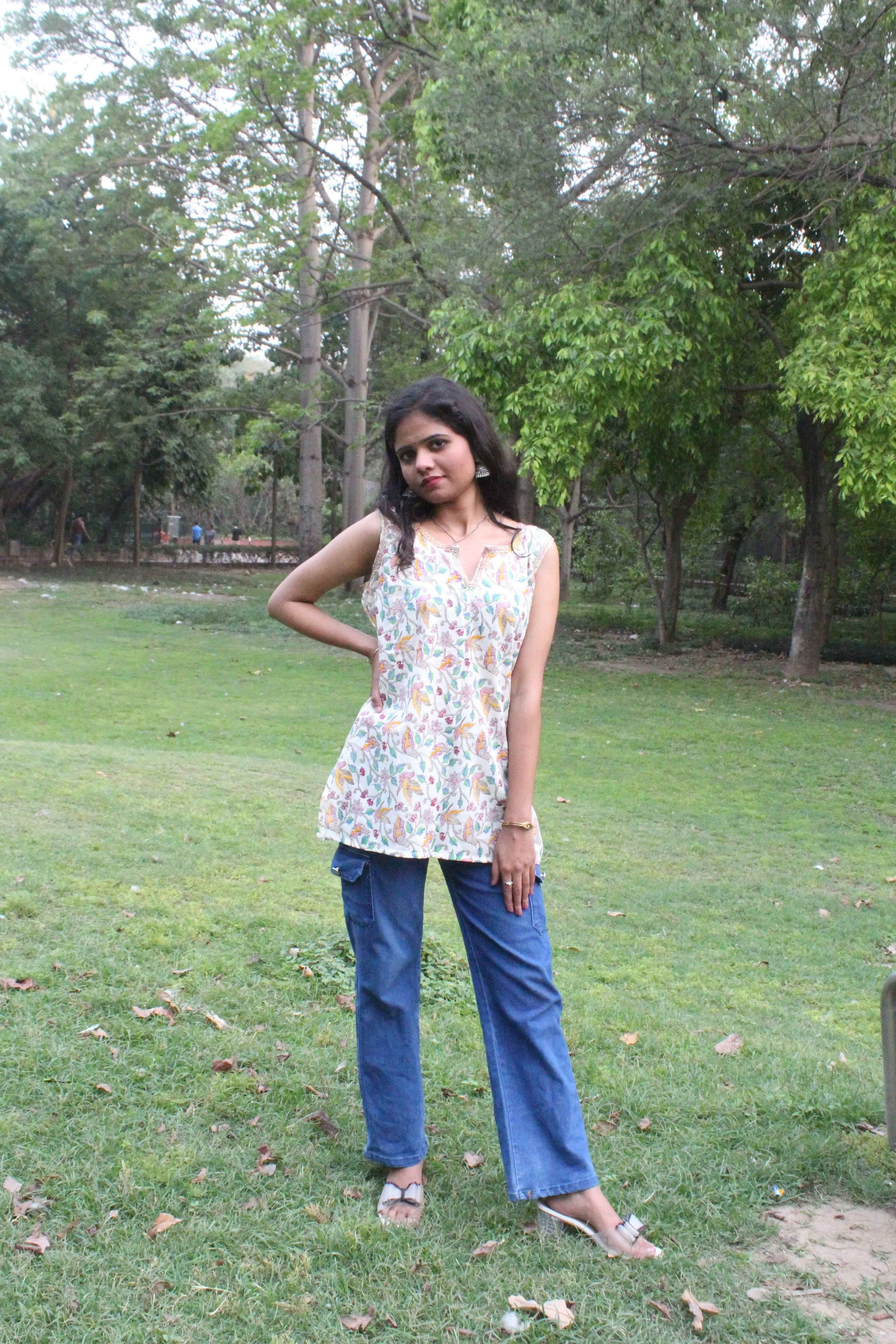 Birdsong Garden Sleeveless Kurti