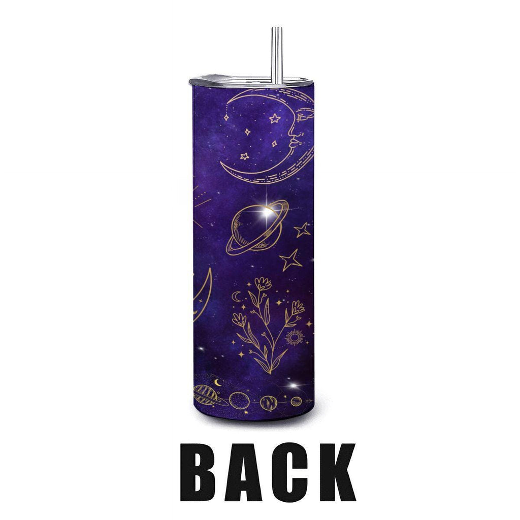 ColorFlow | Celestial Gold Cosmic 20oz Stainless Steel Tumbler with Straw | Moon Sun Galaxy Astrology Travel Mug Gift