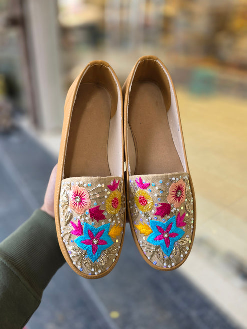 Phoolvaad Tan Embroidered Sneakers