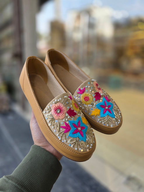 Phoolvaad Tan Embroidered Sneakers